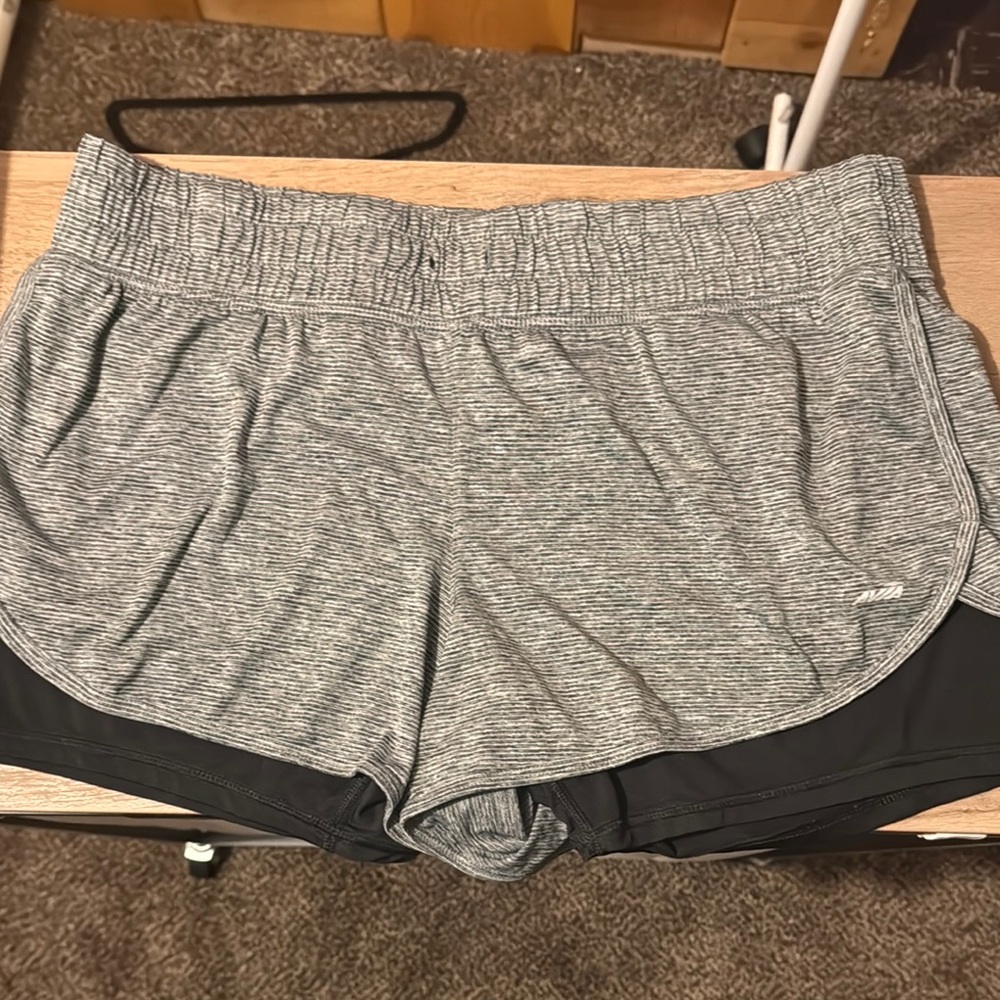 Avia Gray and Black Athletic Shorts with Dolphin Hem